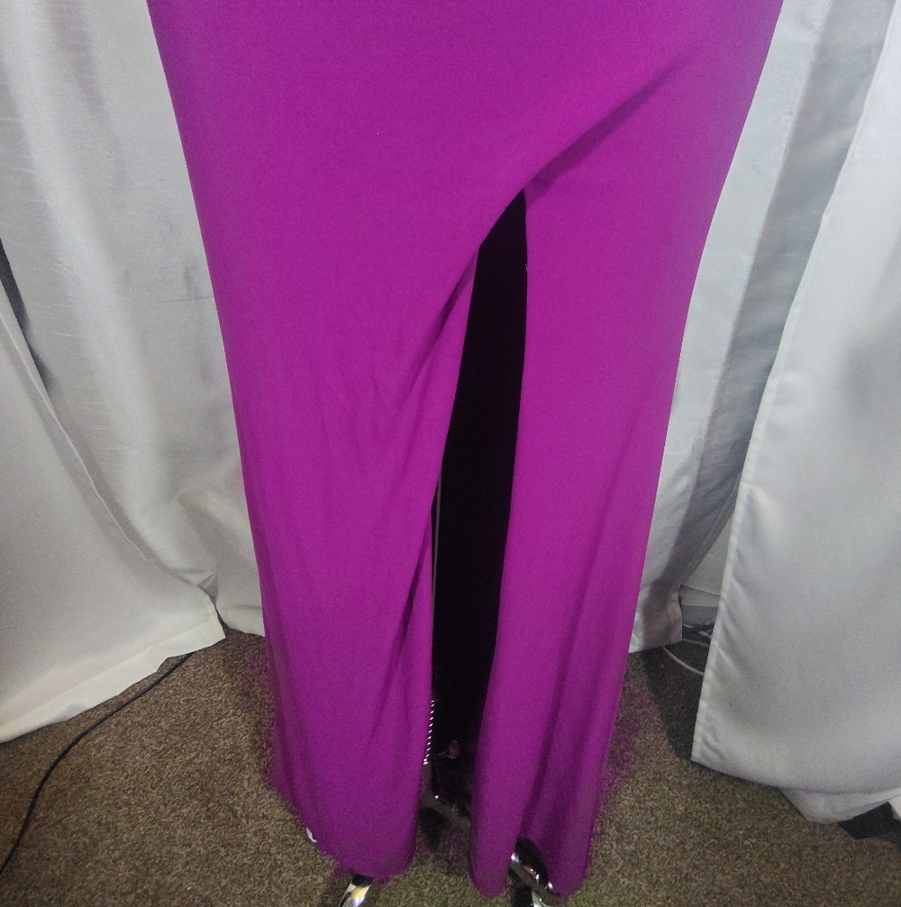 Cache Designer Sheath Dress,One Shoulder Purple, Jeweled Beads, Leg Slit, Long 0 - Picture 4 of 16